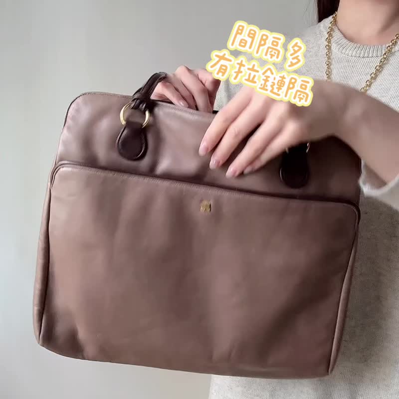 中古正品 Lanvin 浪梵 羊革托特包 Tote 通勤包 轻便 - 侧背包/斜挎包 - 真皮 咖啡色