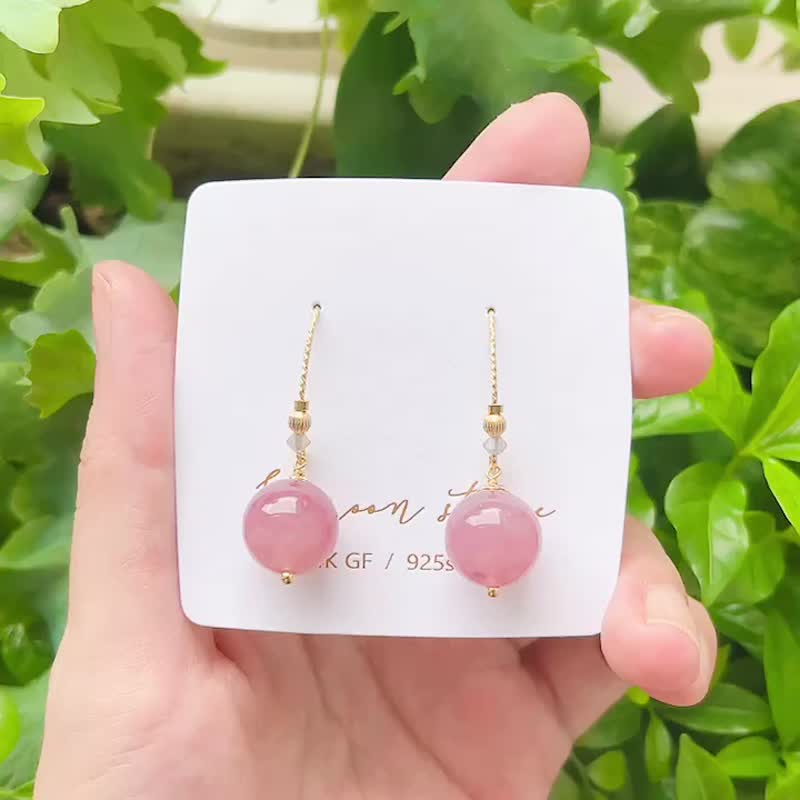 艳桃紫马粉晶 老矿粉水晶耳环 桃花首选 - 耳环/耳夹 - 水晶 粉红色