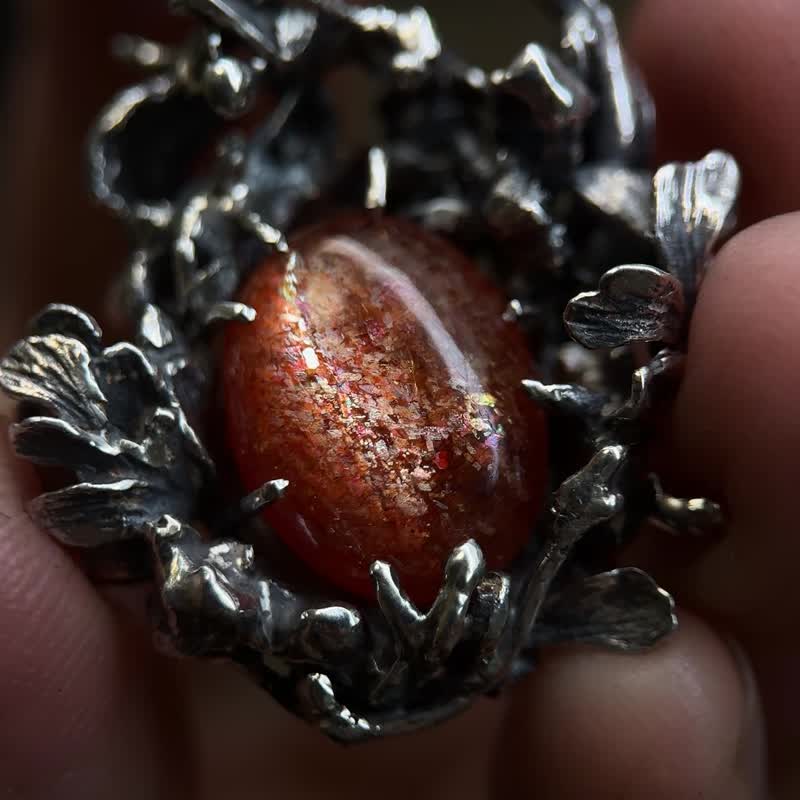 天然矿石 / 彩虹太阳石 / 繁华若日 - 项链 - 宝石 橘色