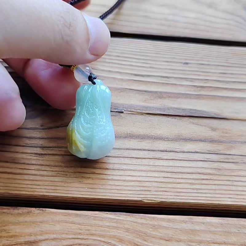 亲翠 天然翡翠 1010F 百事来财 冰飘黄翡圆滚小白菜调整式绳链 - 项链 - 玉石 多色