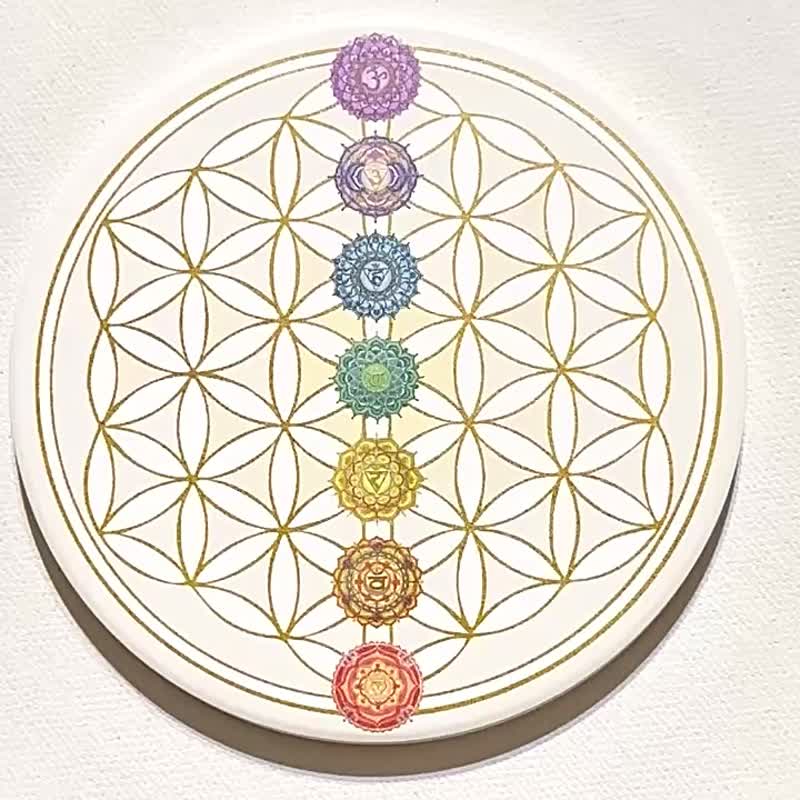 独家创作手绘艺术 喜悦禅七脉轮生命之花曼陀罗 莺歌陶瓷吸水杯垫 - 杯垫 - 瓷 多色