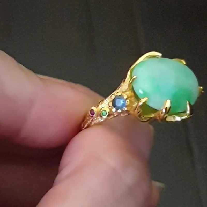 Handmade Sterling Silver Green Jade Ring For Women-Green Jade Ring- Handmade - 戒指 - 宝石 咖啡色