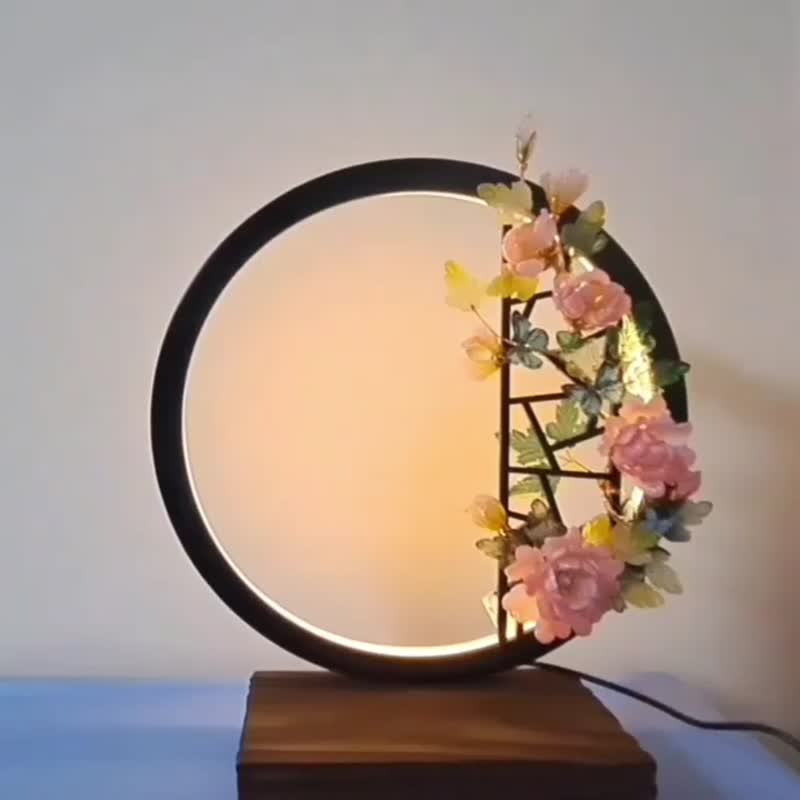微光系列【蝶戏牡丹】新中式LED氛围灯 ∕ 夜灯 ∕ 台灯(USB插电) - 灯具/灯饰 - 玻璃 粉红色