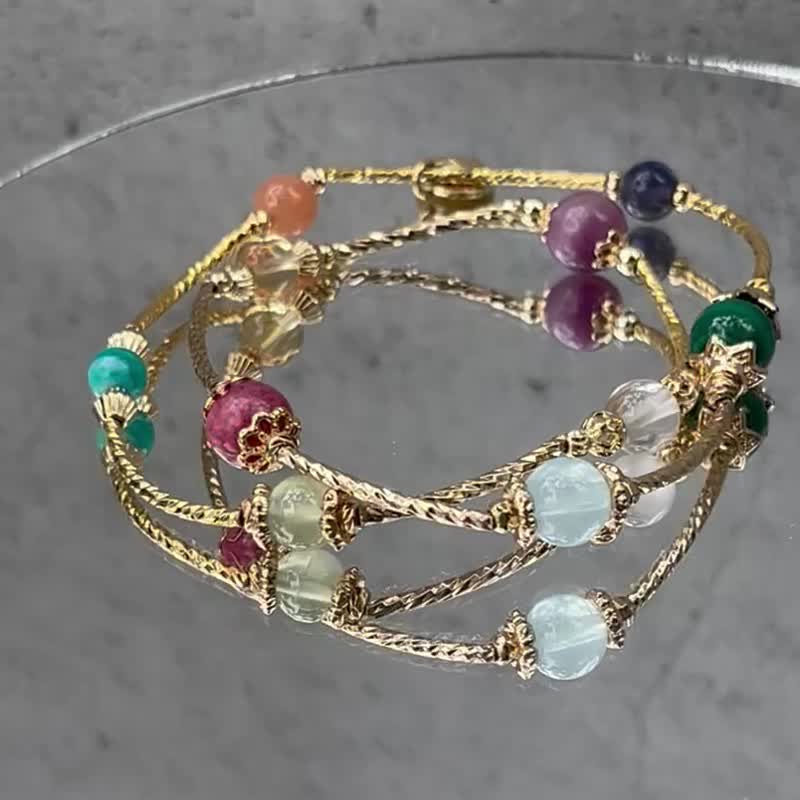招财开运 孔雀石 橙月光石 蔷薇辉石 海蓝宝 天然水晶手链 - 手链/手环 - 水晶 