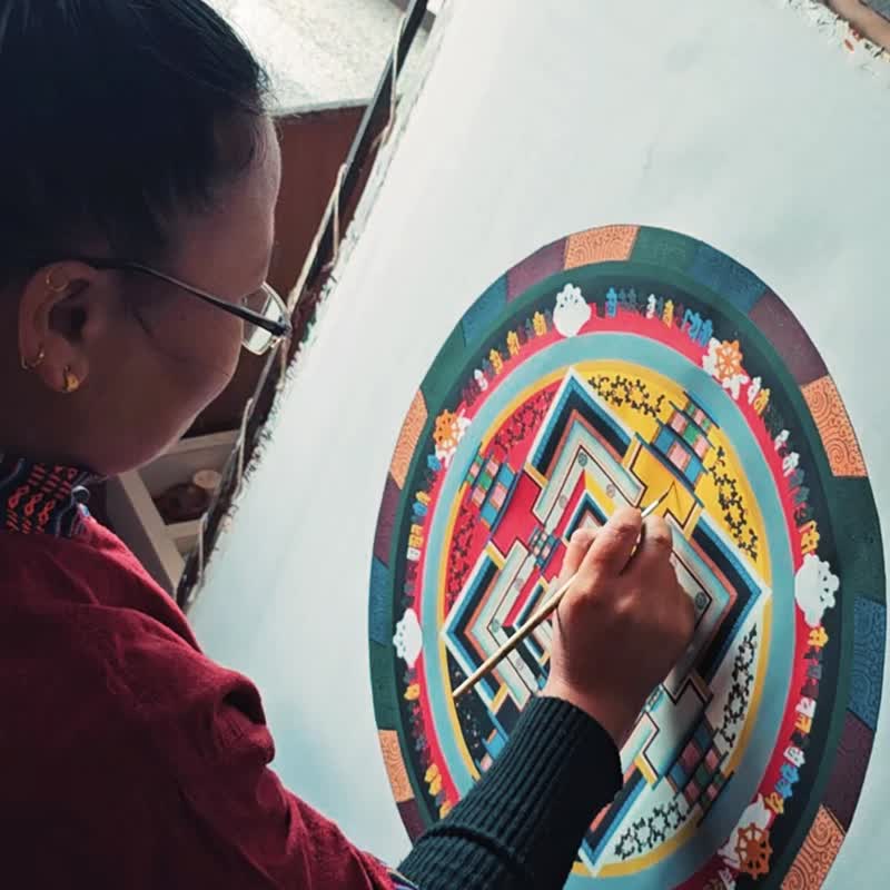 时轮曼陀拉唐卡——带有24K金细节的藏传时间之轮 - 墙贴/壁贴 - 其他材质 多色