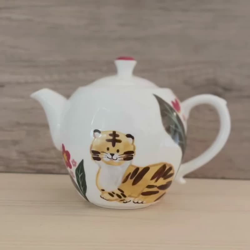 A Lu 萌虎和它的好朋友陶壶杯组/礼物 原创手绘 仅此一组 - 茶具/茶杯 - 陶 多色