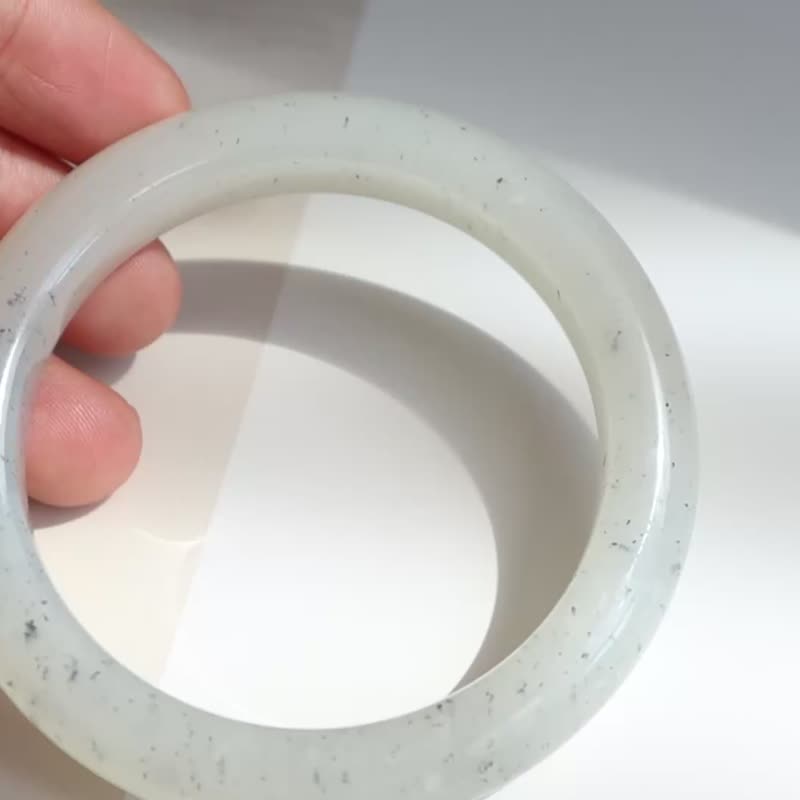 精品天然和田玉手镯青花籽料羊脂玉青花料点墨青花意境深远厚脂型 - 手链/手环 - 玉石 