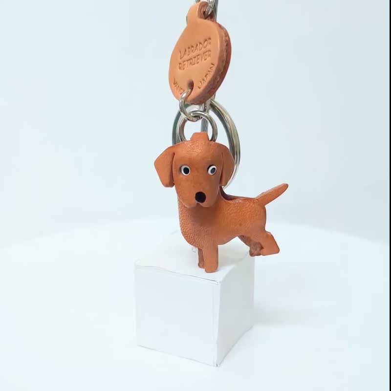 拉布拉多犬 顶级皮革钥匙圈 牵绳吊饰 手作 日本制造 VANCA - 钥匙链/钥匙包 - 真皮 咖啡色