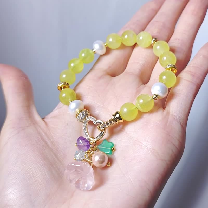 顶级金葡萄 珍珠 玛瑙 粉晶 海蓝宝 紫水晶 彩虹七脉轮 手链 礼物 - 手链/手环 - 宝石 多色