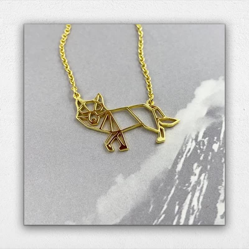 Wolf Necklace Geometric Animal Jewelry Birthday Gift for Best friend - 项链 - 铜/黄铜 金色