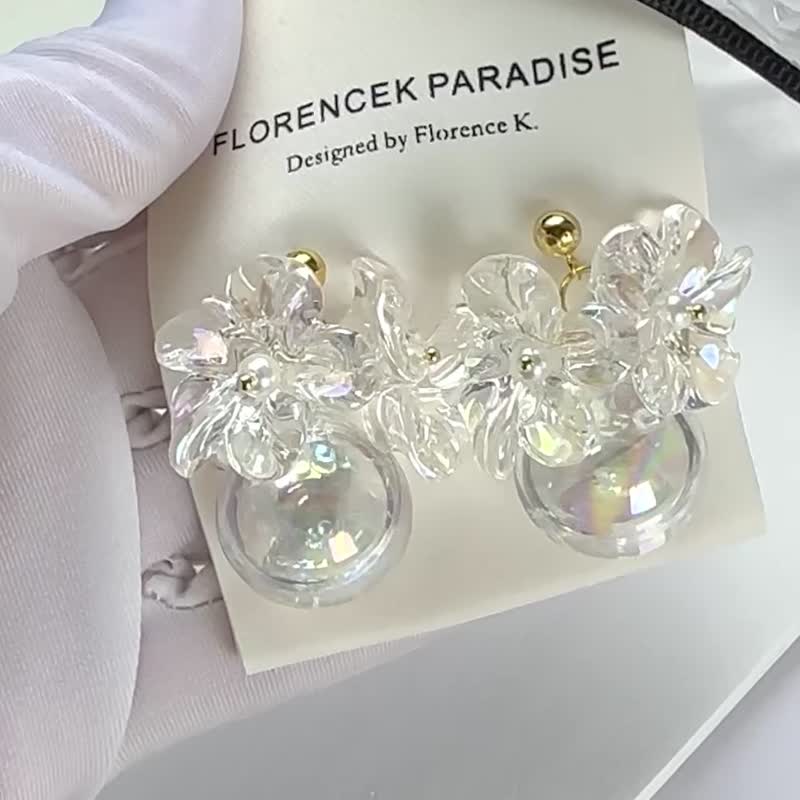 玻璃玻耳环 透明耳环 夏日耳饰 水晶球耳环 - 耳环/耳夹 - 玻璃 白色