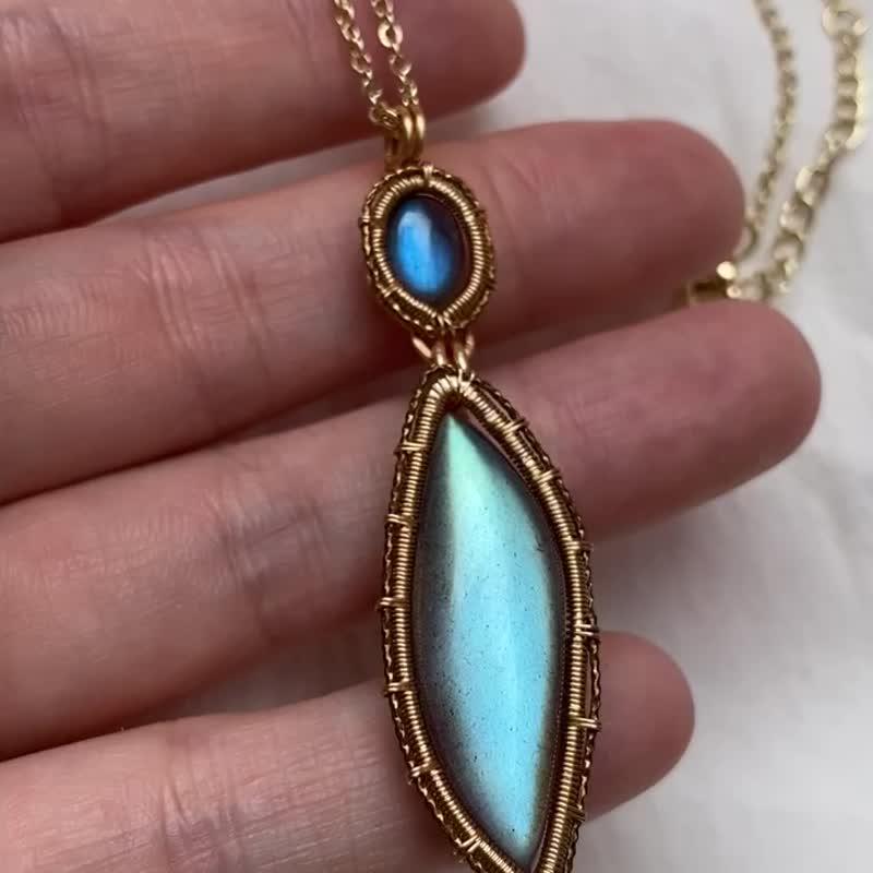 | MC |保色铜线拉长石项链 手工编织  wire wrap - 项链 - 宝石 橘色
