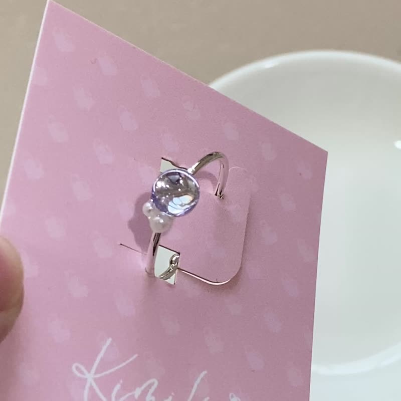 浅紫圆形珍珠双色气质银色14K戒指 led/uv胶饰品 - 戒指 - 银 紫色