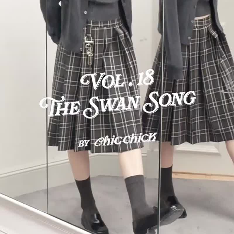 灰白格紋 英倫風百褶半身長裙 附贈西洋鑰匙金屬裝飾 - 裙子 - 聚酯纤维 灰色