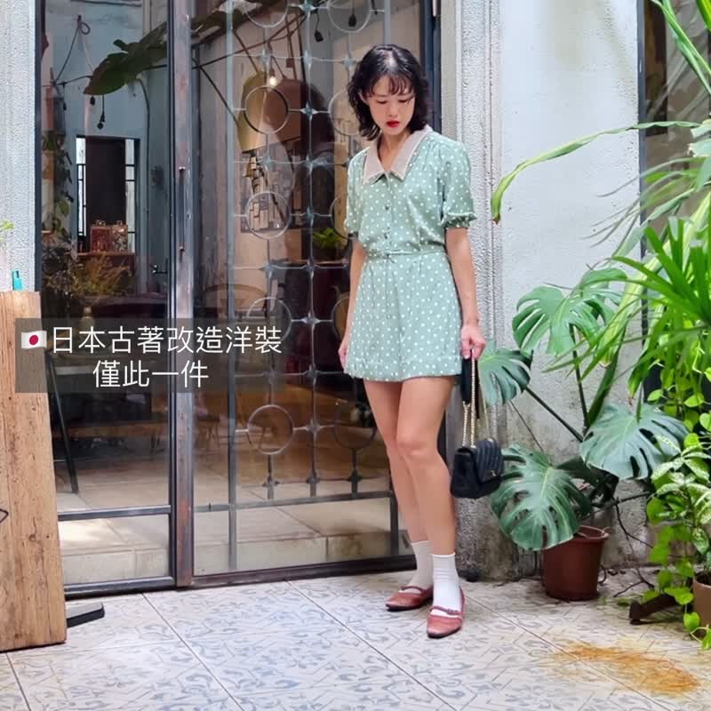 复古绿圆点洋装【日本古董衣改制】永续是最奢华的精品 - 洋装/连衣裙 - 聚酯纤维 绿色