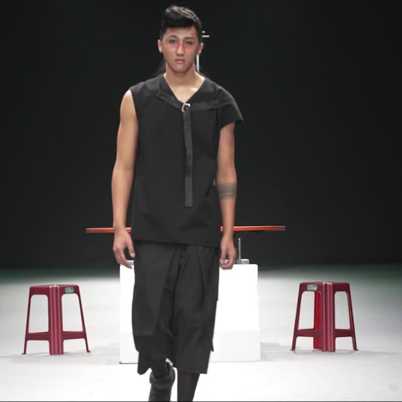 INF 24SS 不对称皮带庞克背心 - 男装背心 - 其他材质 黑色