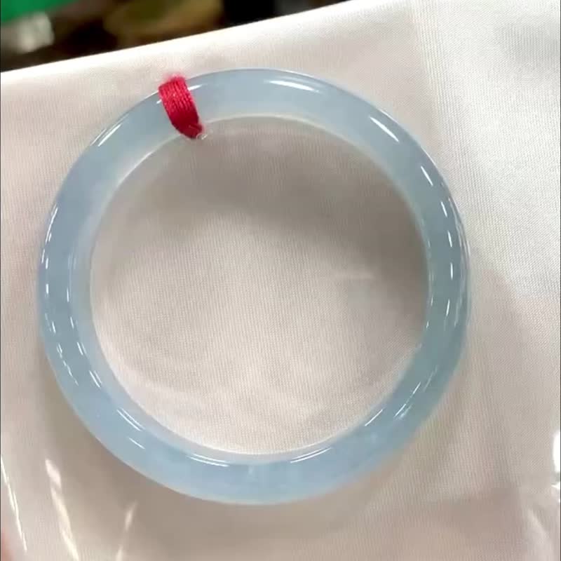 冰种翡翠天然翡翠玉镯 A玉手镯 玉鈪 • 冰种天空蓝翡翠福镯 - 手链/手环 - 玉石 蓝色