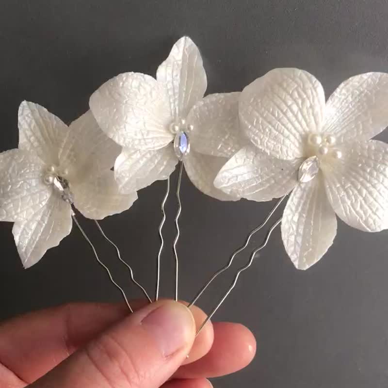 Orchid hair pins, Bridal hair pins, Flower hair pins - 发饰 - 粘土 白色