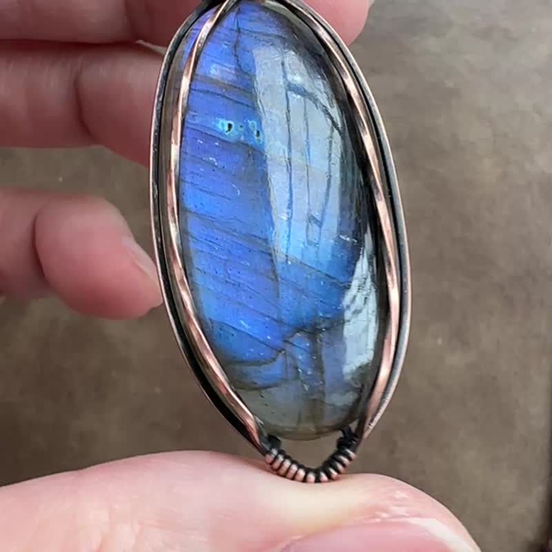 WW310 全手工编织 绕铜线复古做旧 wire wrap 拉长石吊咀 - 项链 - 铜/黄铜 咖啡色