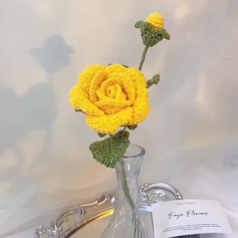 情人节首选玫瑰瓶插花 针织花束 礼 针织花 仪式感 生活 摆设七夕 - 干燥花/捧花 - 棉 多色