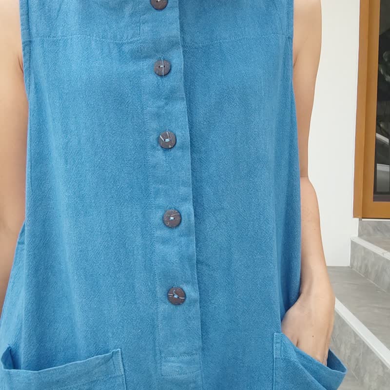 Blue Jumpsuit - 靛蓝领带宽松连身裤 - 背带裤/连体裤 - 棉．麻 蓝色