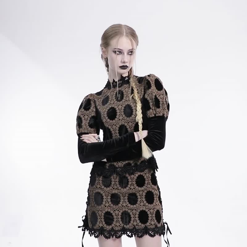 阿拉伯术士宫廷丝绒半裙 - 棕 / 黑 - 裙子 - 其他材质 红色