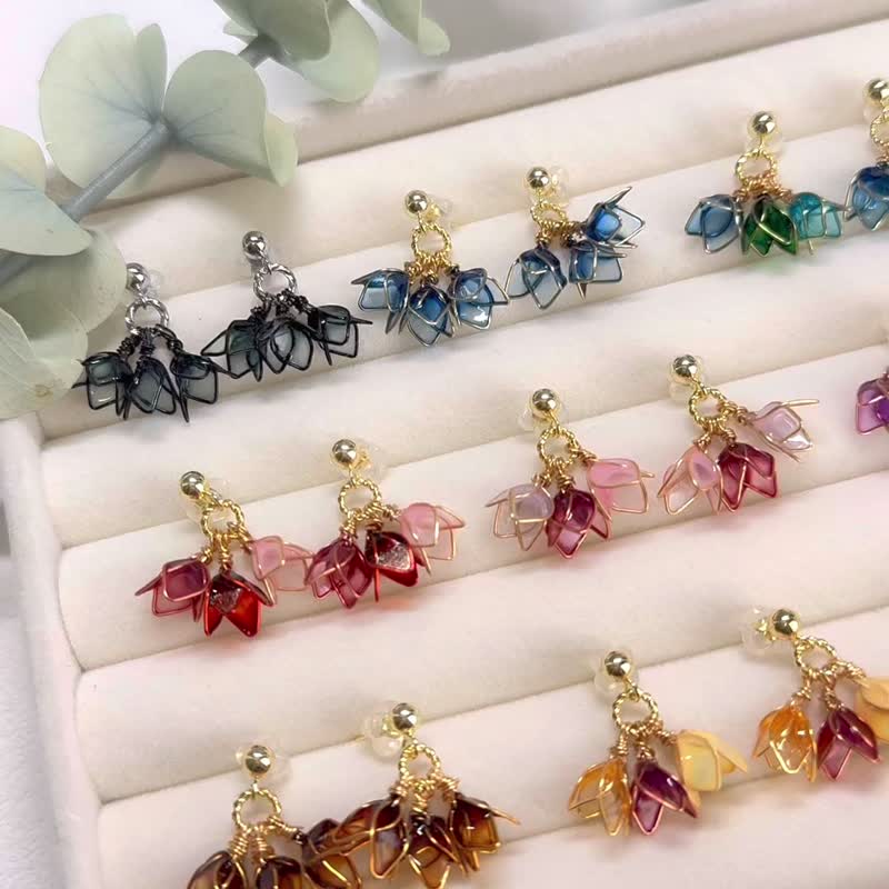 小花群摆水晶树脂耳环耳针耳夹 - 耳环/耳夹 - 树脂 多色