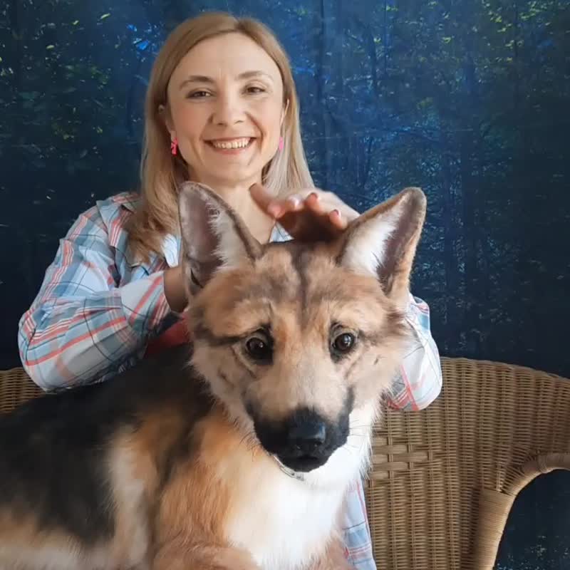 德国牧羊犬逼真的毛绒玩具。橡木娃娃。艺术娃娃动物 - 玩偶/公仔 - 其他材质 咖啡色