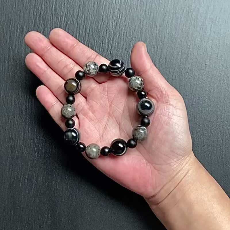 玛瑙天眼珠 火焰石 磨砂黑玛瑙 手链  避邪 挡煞 去除恐惧 开智慧 - 手链/手环 - 水晶 多色