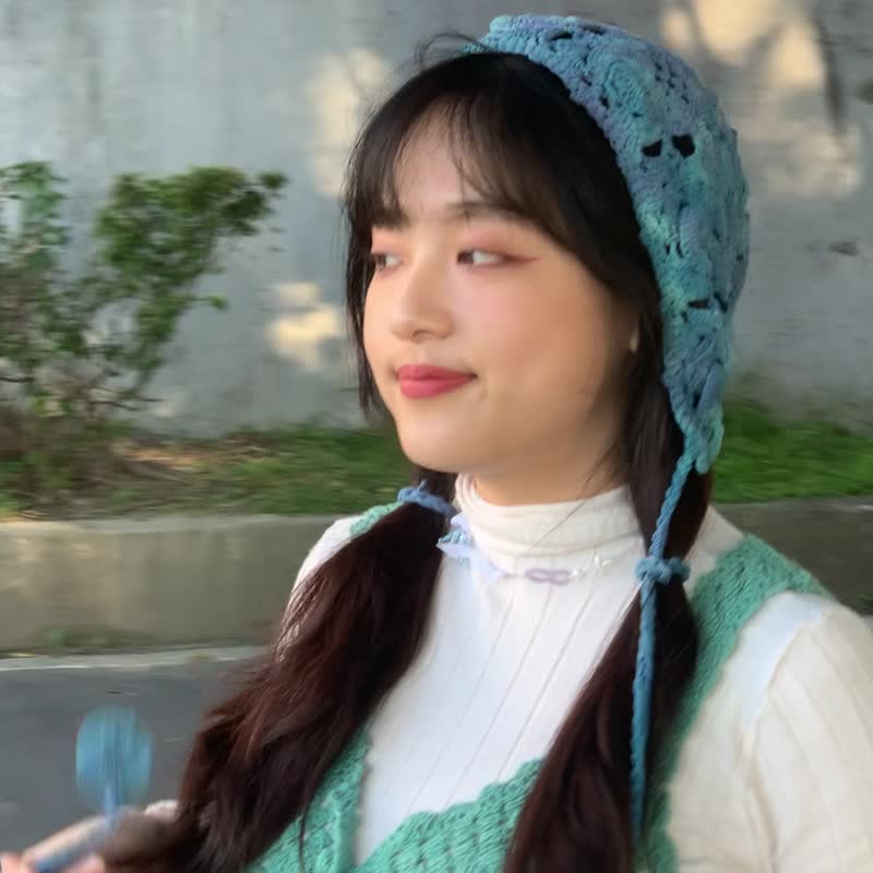 琉靛 手染编织飞行帽 编织遮耳帽 职人手工染制 - 其他 - 棉．麻 蓝色