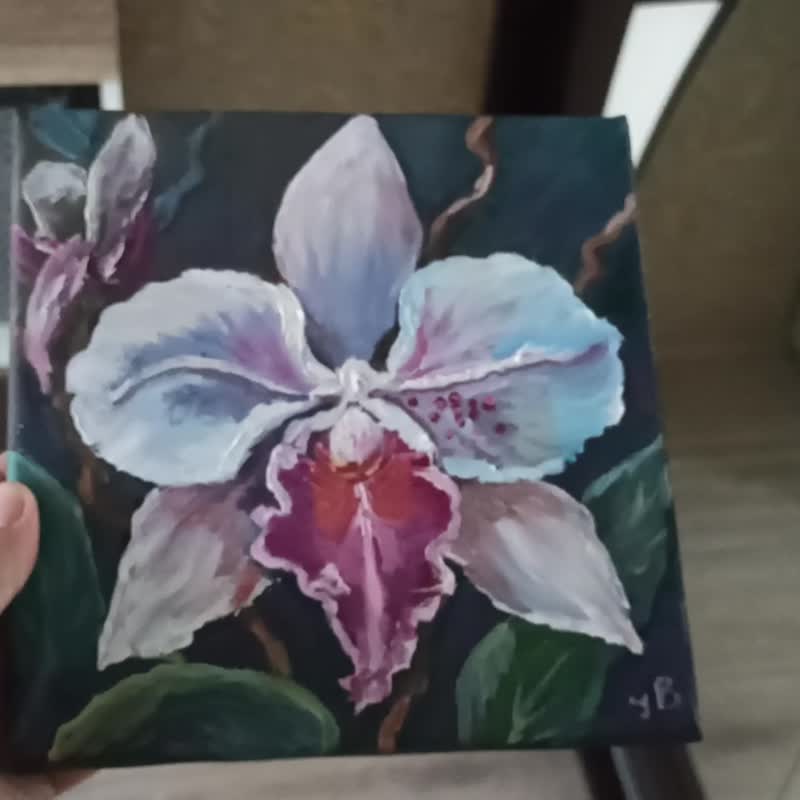 花卉原创油画，油彩画布，20x20cm，白色兰花，小幅艺术品 - 海报/装饰画/版画 - 其他材质 
