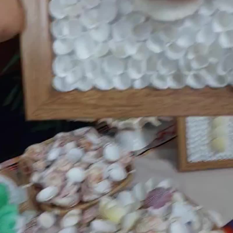手工白色贝壳壁挂艺术画 - 画框/相框 - 贝壳 白色