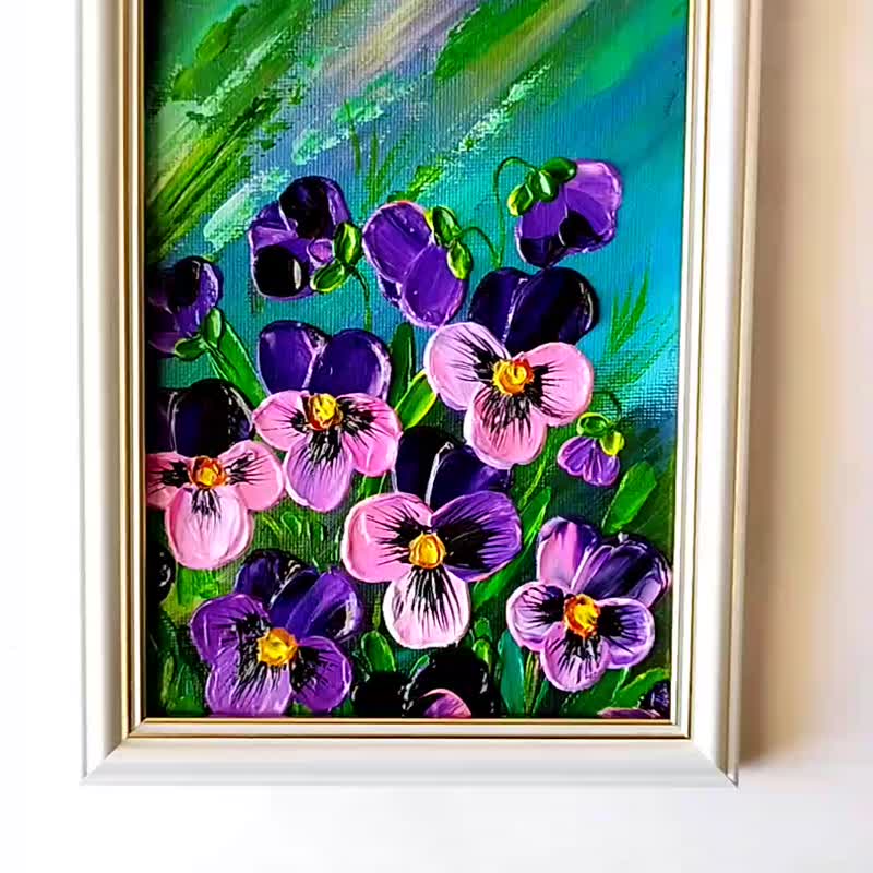 Pansies Bouquet Painting 畫 Floral Wall Decoration Pink Purple Flowers Artwork 油畫 - 墙贴/壁贴 - 压克力 多色