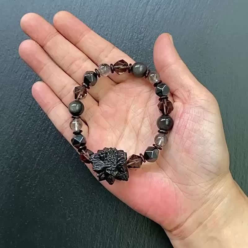 能量原石-埃及预言石x冰曜石x切面黑胆石x闪灵钻x椰壳x银曜石手链 - 手链/手环 - 水晶 