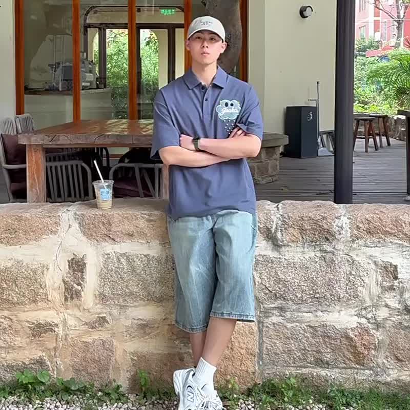 积雨云刺绣短袖POLO衫  情侣T恤翻领半袖上衣 - 男装上衣/T 恤 - 棉 