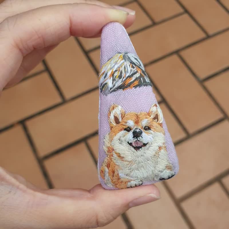 柴犬刺绣发夹，手工发夹，送给她的礼物 - 发饰 - 亚麻 紫色