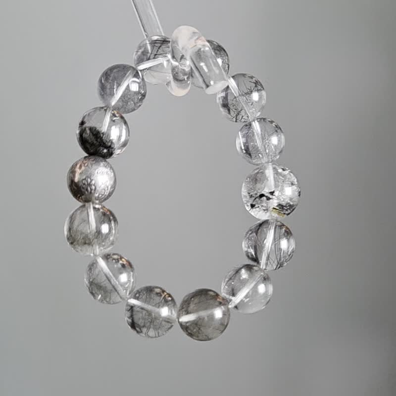 精品 铅笔黑发晶手珠 14MM 黑闪灵顶珠  正财事业 去小人 - 手链/手环 - 水晶 银色