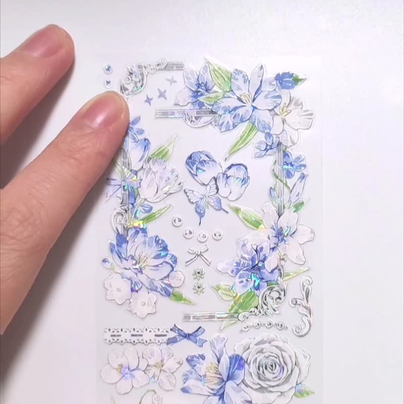 OKMT新七天 流麻咕卡贴纸PET花卉手帐手账胶带晨露百合 月辉清露 - 纸胶带 - 塑料 多色
