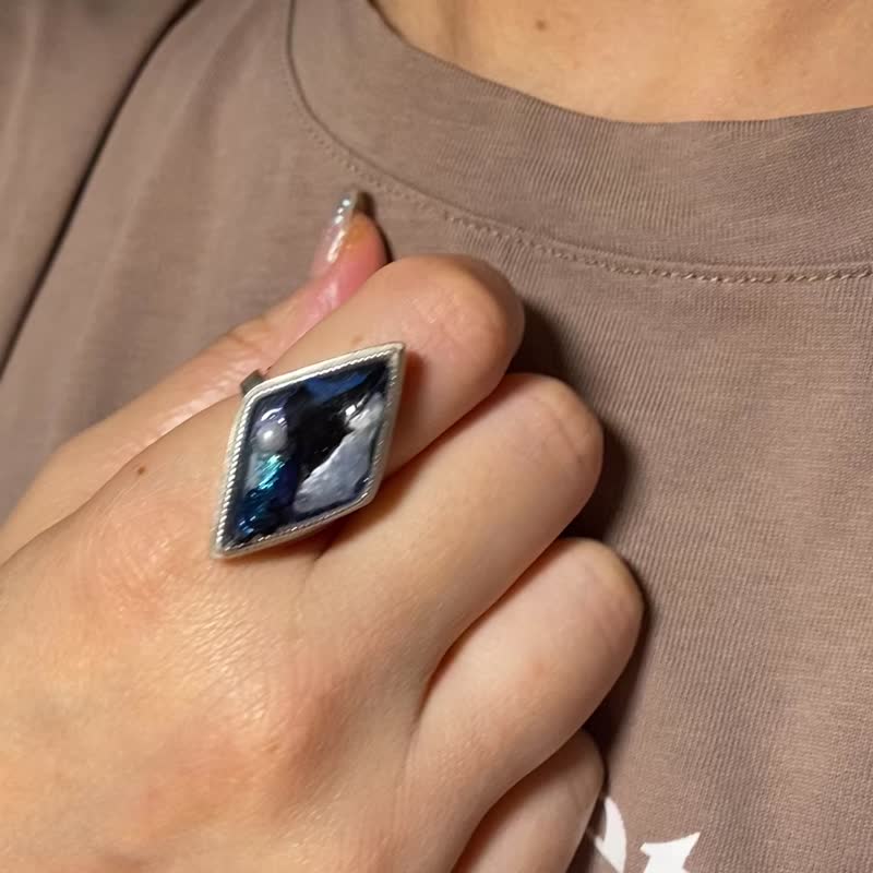 星晨感觉树脂胶银戒指09 - 戒指 - 银 蓝色