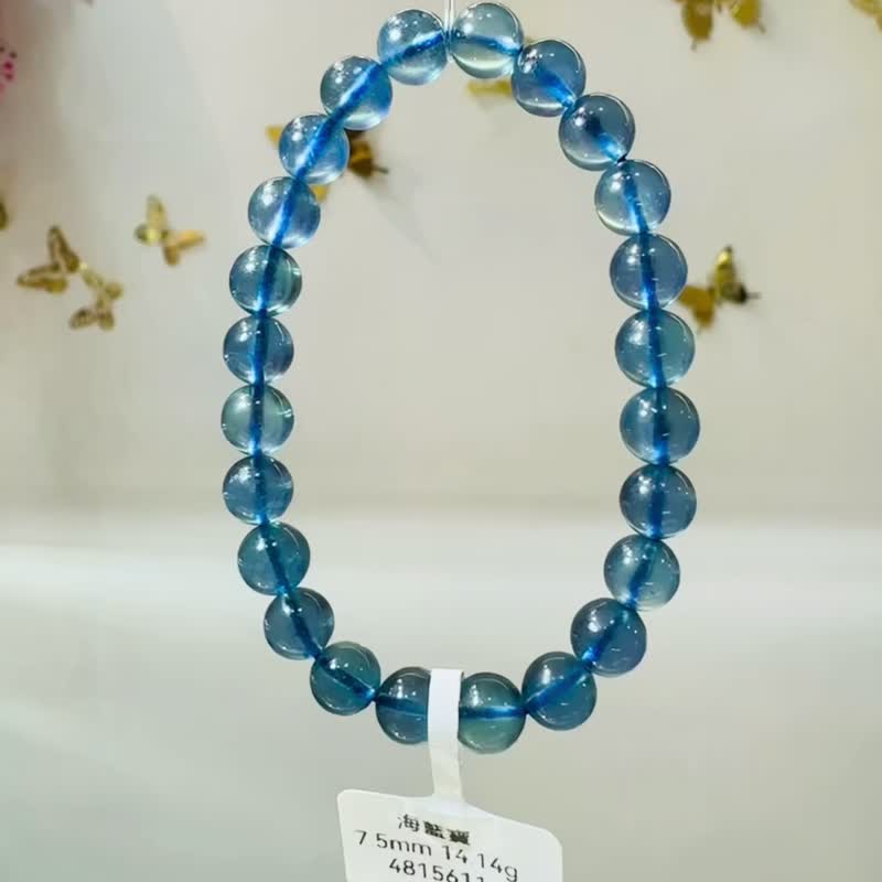 精品浓色海蓝海蓝宝水晶7.5mm14.14g平衡情绪减缓压力沟通说服力 - 手链/手环 - 水晶 蓝色