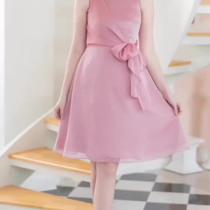 Kamila - 糖果粉色系派对洋装 玻璃雪纺洋装 粉色系派对服装 粉色洋装 - 洋装/连衣裙 - 聚酯纤维 粉红色