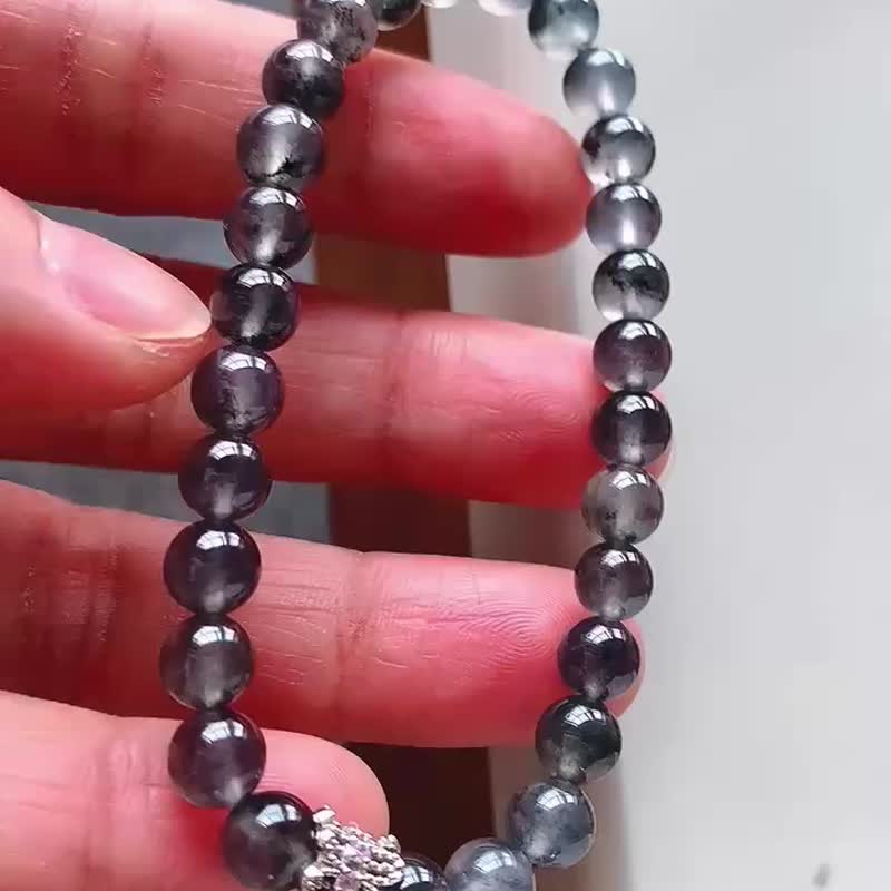 天然翡翠  A玉 玉珠 玉链 手链 •玻璃种乌鸡翡翠手串 - 手链/手环 - 玉石 黑色