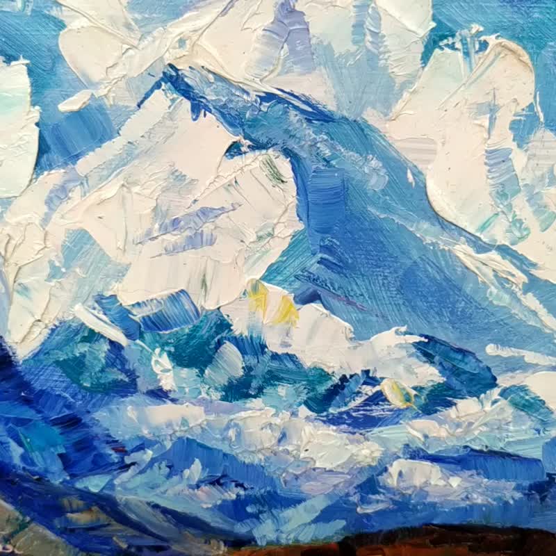 Mountains Painting Landscape Original Art Small Artwork Nature Plein Air Nature - 海报/装饰画/版画 - 木头 多色
