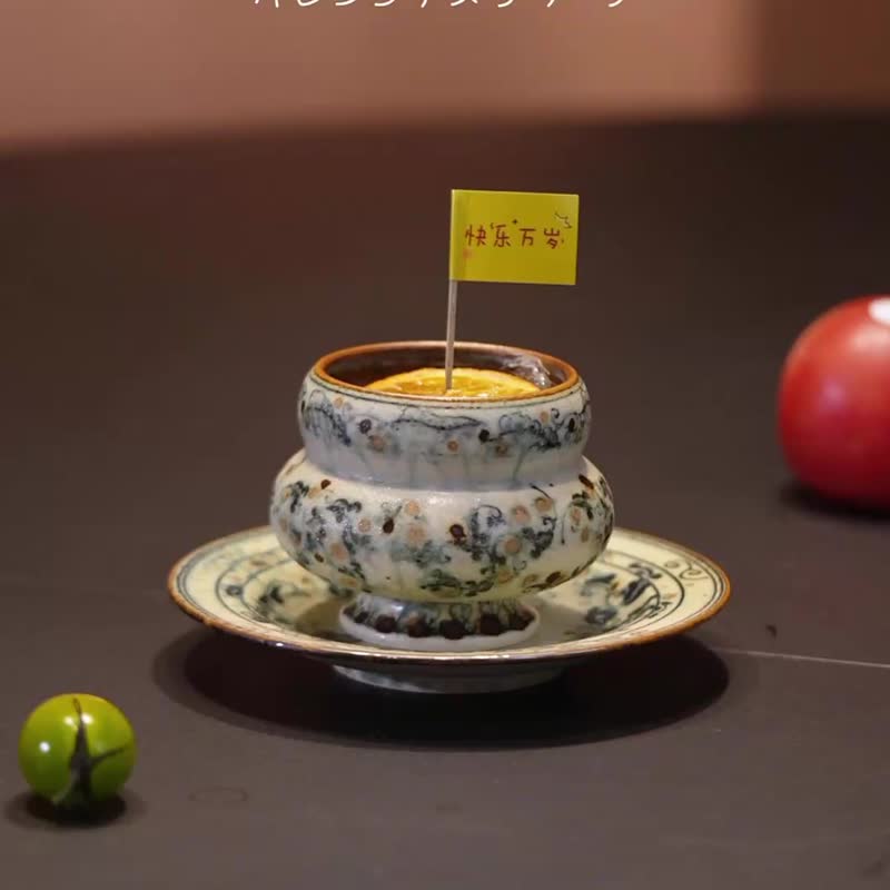 人气作品 中国唐风青花瓷金枝玉叶墩墩杯 景德镇手作咖啡杯250ml - 咖啡杯/马克杯 - 陶 蓝色