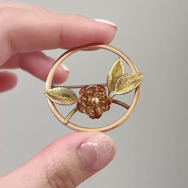 美国古董老件 - Krementz 14K 包金 欧洲樱草花胸针 - 胸针 - 贵金属 金色