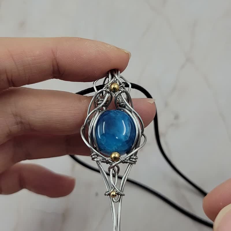 魔幻风 手工绕线 蓝磷灰 不锈钢 颈绳 - 项链 - 水晶 