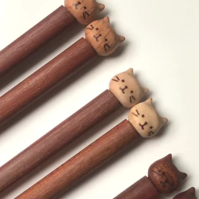 喵有型动物喵咪筷子家用一人一筷高颜值餐具成人儿童可爱木质筷子 - 筷子/筷架 - 木头 咖啡色