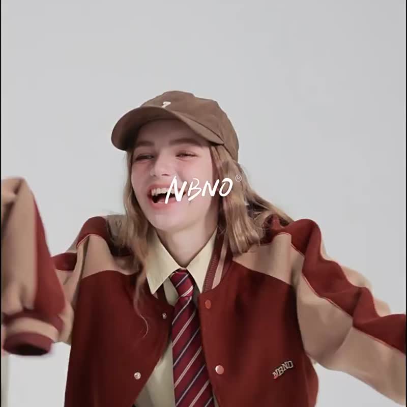 美式复古学院风呢子棒球服外套 男女刺绣拼接夹克 - 女装休闲/机能外套 - 聚酯纤维 咖啡色