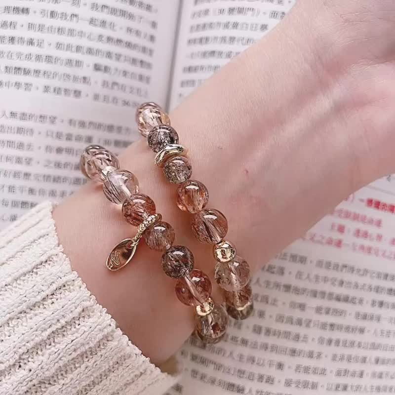 一抹光【聚势】小资顶级 黑金超七 x 日月同辉  设计水晶手串 - 手链/手环 - 水晶 粉红色