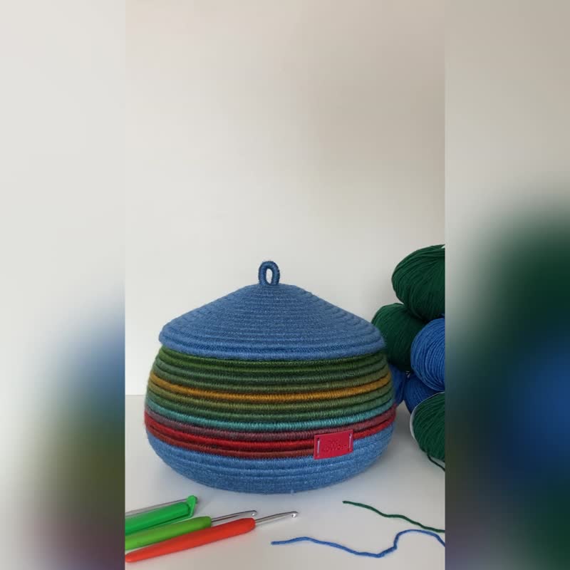 钴蓝色带盖篮子 多彩艺术篮子 - 收纳用品 - 棉 蓝色
